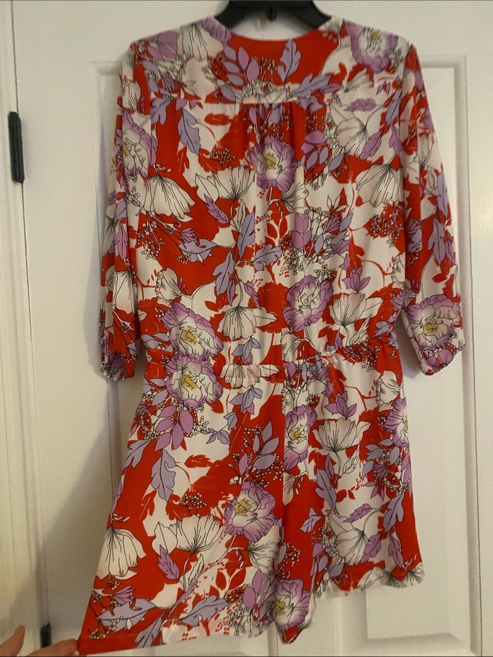 Carolina Belle Red Floral romper Lavender Accents